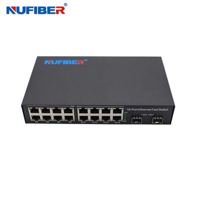 El interruptor 16 RJ45 de Ethernet de SFP del gigabit vira el interruptor DC12V de Ethernet hacia el lado de babor de la fibra de la ranura de 2 SFP