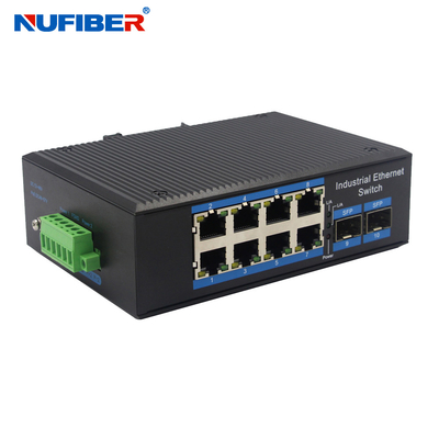 Interruptor Ethernet industrial SFP sin administrar 2 * 1000M SFP Slot a 8 * 10/100/1000Mbps RJ45 Puerto Din Rail Mount DC24V