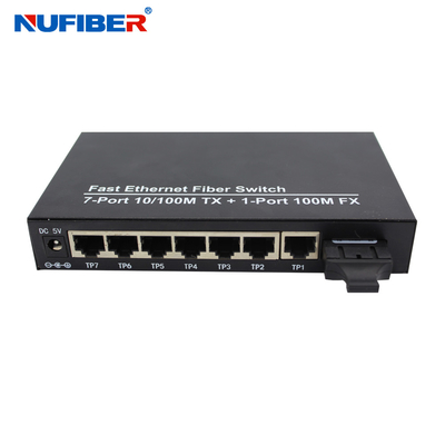 el 10/100M 7 interruptor de fibra óptica dual de Ethernet de la fibra SM 1310nm 20km del puerto portuario de la fibra rj45+1
