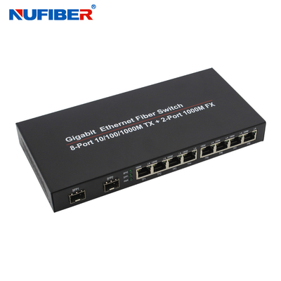 el 10/100/1000M convertidor Rj45+2 SFP del puerto de 8 medios de la fibra óptica del interruptor portuario de Ethernet