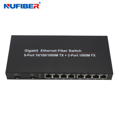 el 10/100/1000M convertidor Rj45+2 SFP del puerto de 8 medios de la fibra óptica del interruptor portuario de Ethernet