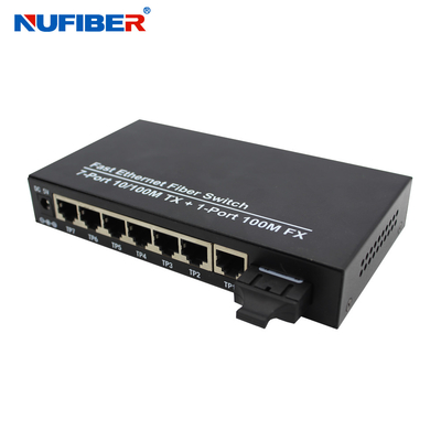 7 distancia del solo modo 20KM del interruptor de Ethernet de la fibra del puerto RJ45