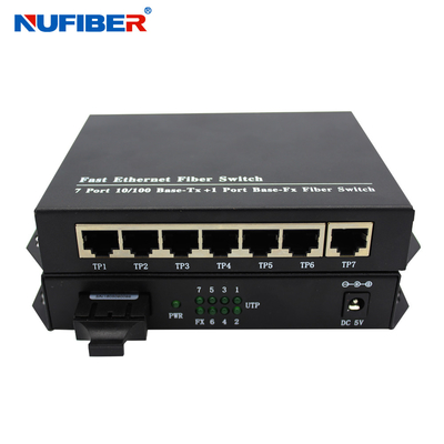 7 distancia del solo modo 20KM del interruptor de Ethernet de la fibra del puerto RJ45