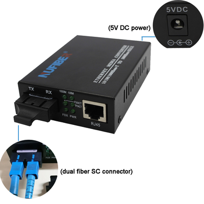 convertidor de la fibra óptica del SC del duplex SM 1310nm los 20km del convertidor del 10/100M Fiber Optic Media