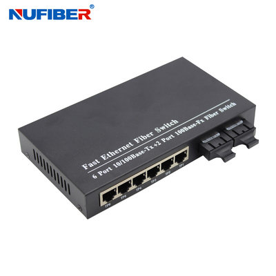 el 10/100M 6 interruptor de fibra óptica dual de Ethernet de la fibra SM 1310nm 20km del puerto portuario de la fibra rj45+2