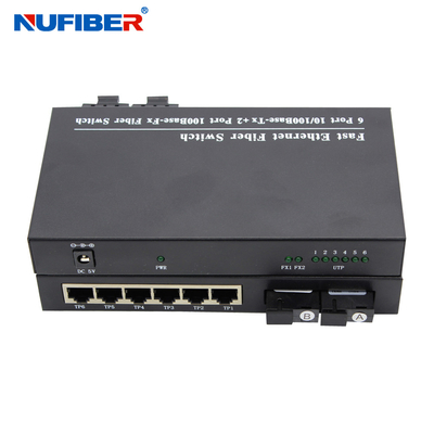 el 10/100M puerto portuario de la fibra 6 rj45+2 con el solo interruptor de fibra óptica de Ethernet del SC 1310nm/1550nm los 20km de la fibra