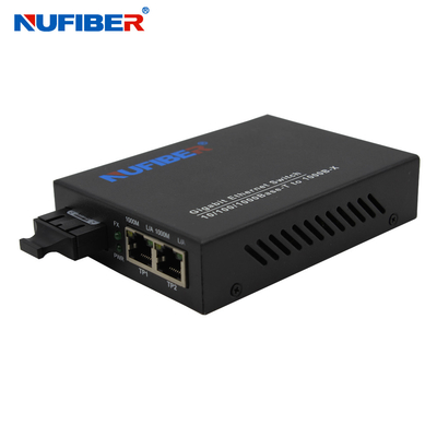 el 10/100/1000M convertidor dual de 2 del puerto portuario de la fibra Rj45+1 de la fibra SM 1310nm los 20km del SC de la fibra óptica de Ethernet medios del interruptor